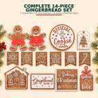 COOKEY 14 PCS Gingerbread Christmas Tiered Tray Decor Set, Cute Tabletop Christmas Decorations for Home Shelf Mantel Coffee Bar Office Holiday Table Centerpiece