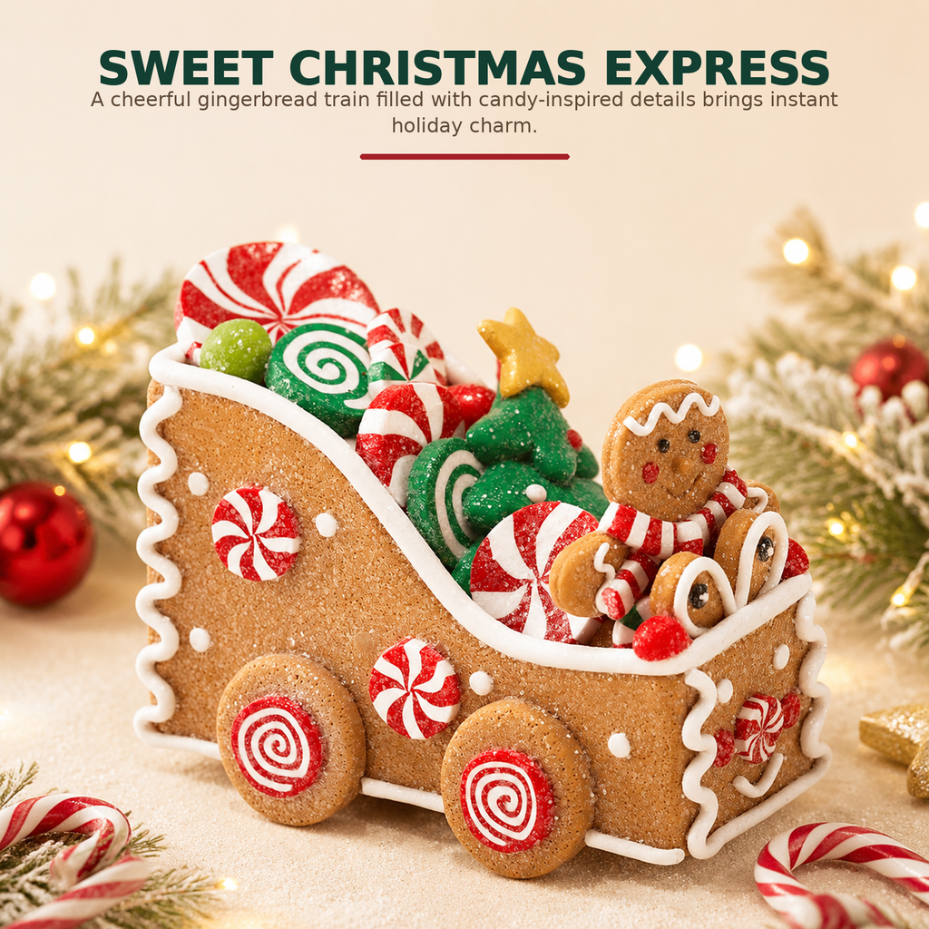 COOKEY Christmas Train Decoration, Holiday Mini Train Tabletop Figurine for Xmas Tree, Mantel, Shelf and Home Decor