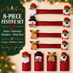 COOKEY Christmas Refrigerator Handle Covers Set of 8, Santa Snowman Reindeer Polar Bear Fridge Handle Covers, Christmas Kitchen Decor for Refrigerator Oven Microwave Dishwasher, Red