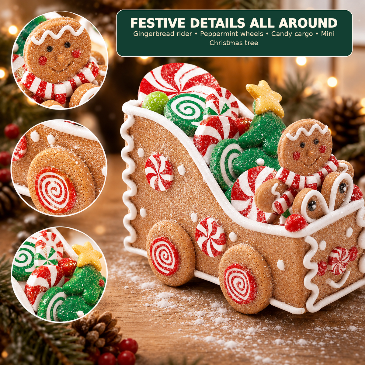 COOKEY Christmas Train Decoration, Holiday Mini Train Tabletop Figurine for Xmas Tree, Mantel, Shelf and Home Decor