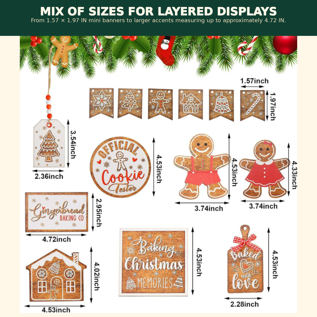 COOKEY 14 PCS Gingerbread Christmas Tiered Tray Decor Set, Cute Tabletop Christmas Decorations for Home Shelf Mantel Coffee Bar Office Holiday Table Centerpiece