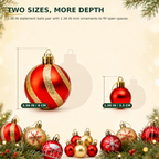 COOKEY Christmas Ball Ornaments Set, Red and Gold Shatterproof Christmas Tree Decorations, 2.36" & 1.38"