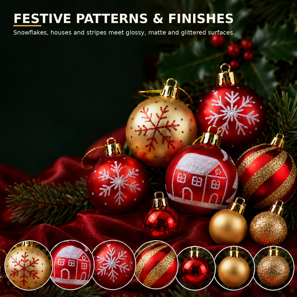 COOKEY Christmas Ball Ornaments Set, Red and Gold Shatterproof Christmas Tree Decorations, 2.36" & 1.38"