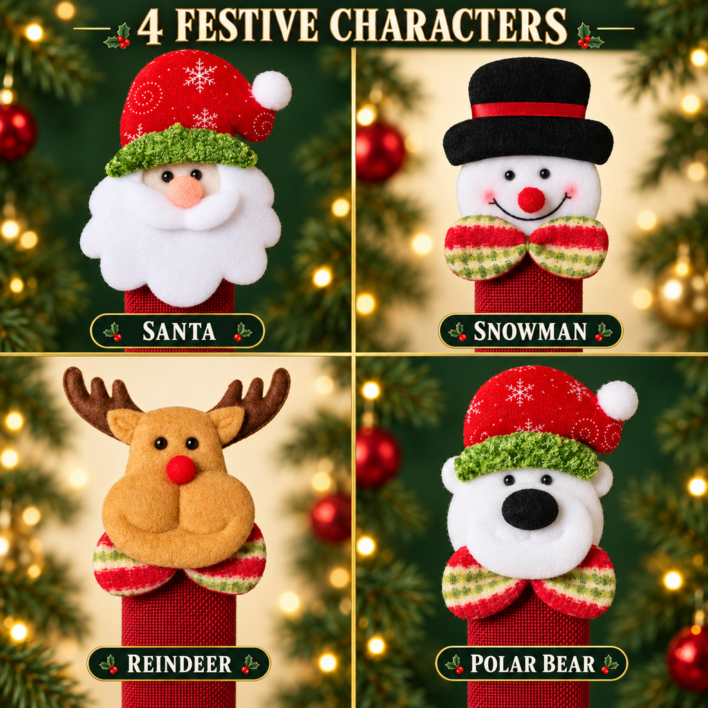 COOKEY Christmas Refrigerator Handle Covers Set of 8, Santa Snowman Reindeer Polar Bear Fridge Handle Covers, Christmas Kitchen Decor for Refrigerator Oven Microwave Dishwasher, Red