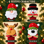 COOKEY Christmas Refrigerator Handle Covers Set of 8, Santa Snowman Reindeer Polar Bear Fridge Handle Covers, Christmas Kitchen Decor for Refrigerator Oven Microwave Dishwasher, Red