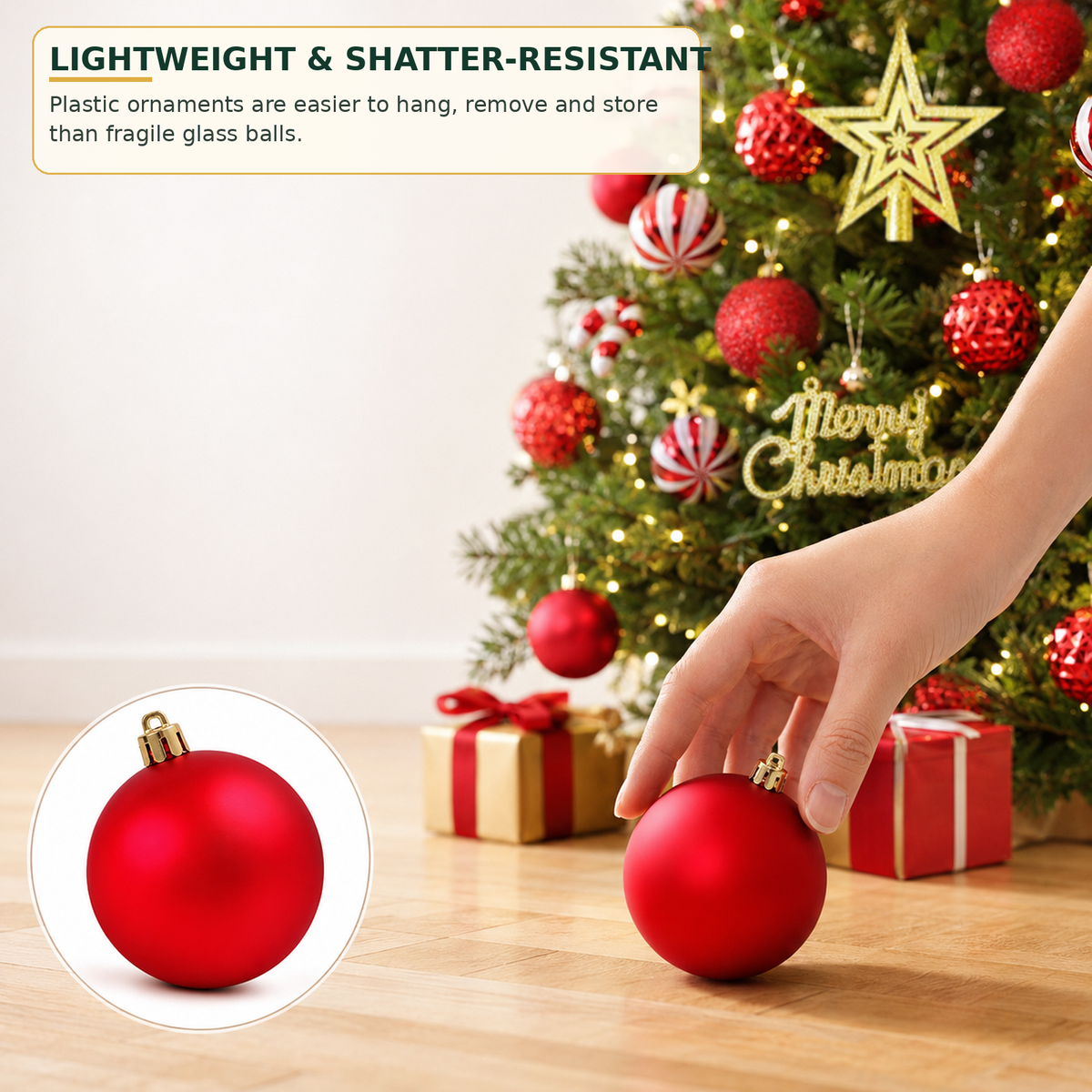 COOKEY Christmas Ball Ornaments Set, Red and Gold Shatterproof Christmas Tree Decorations, 2.36" & 1.38"