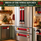 COOKEY Christmas Refrigerator Handle Covers Set of 8, Santa Snowman Reindeer Polar Bear Fridge Handle Covers, Christmas Kitchen Decor for Refrigerator Oven Microwave Dishwasher, Red