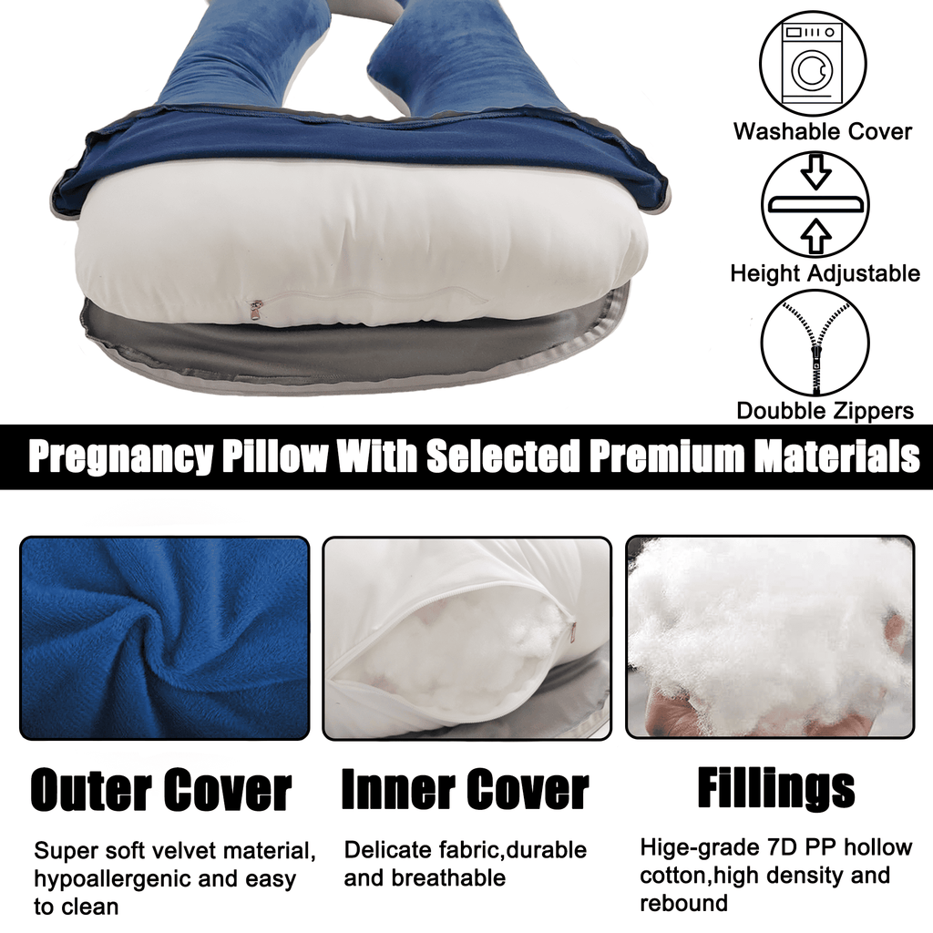 COOKEY Pregnancy Pillow with Removable Velvet Cover,U Shaped Full Body Maternity Pillows for Sleeping,72inch