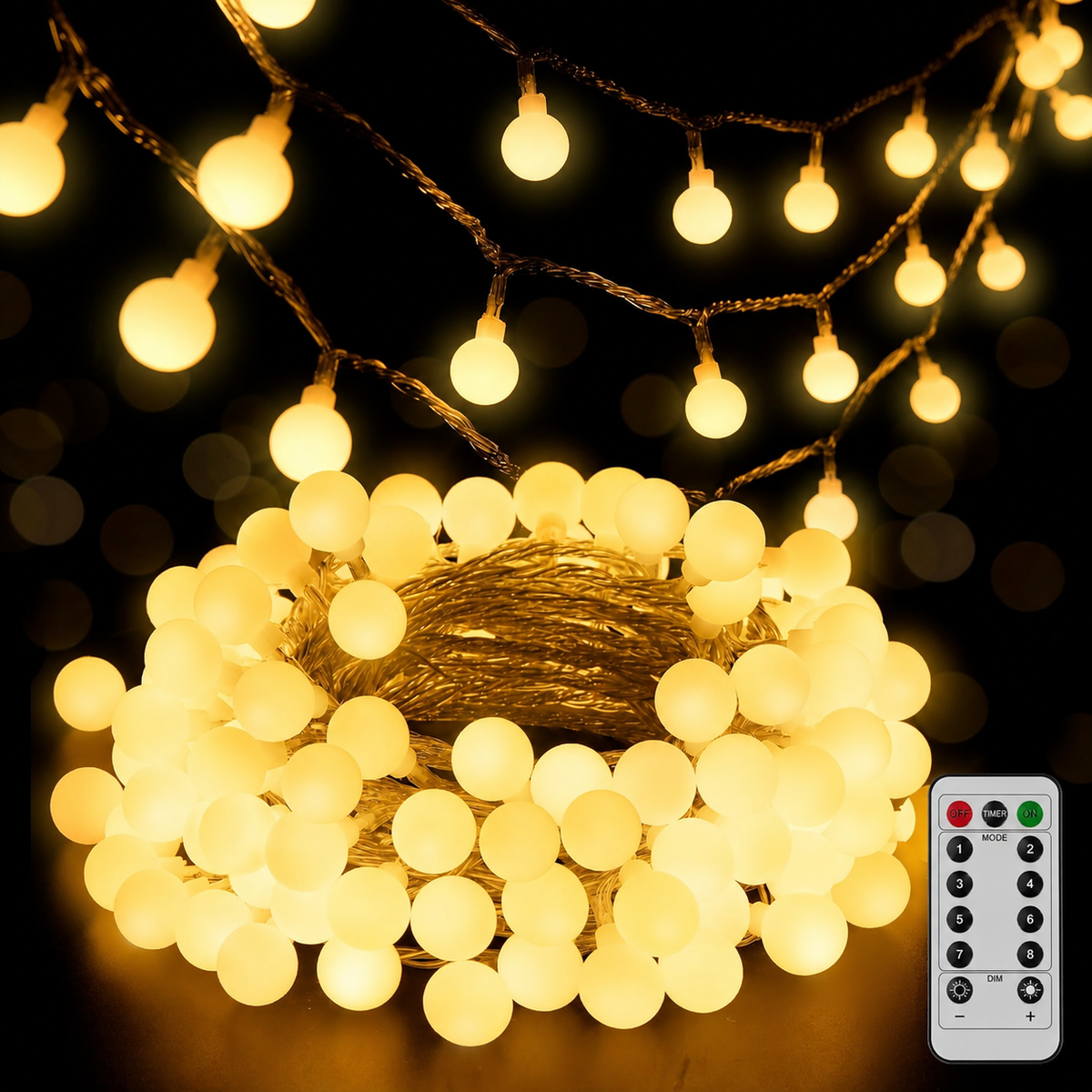 COOKEY 100 LED Globe String Lights Indoor, 33 ft, Warm White, Plug-In with Remote