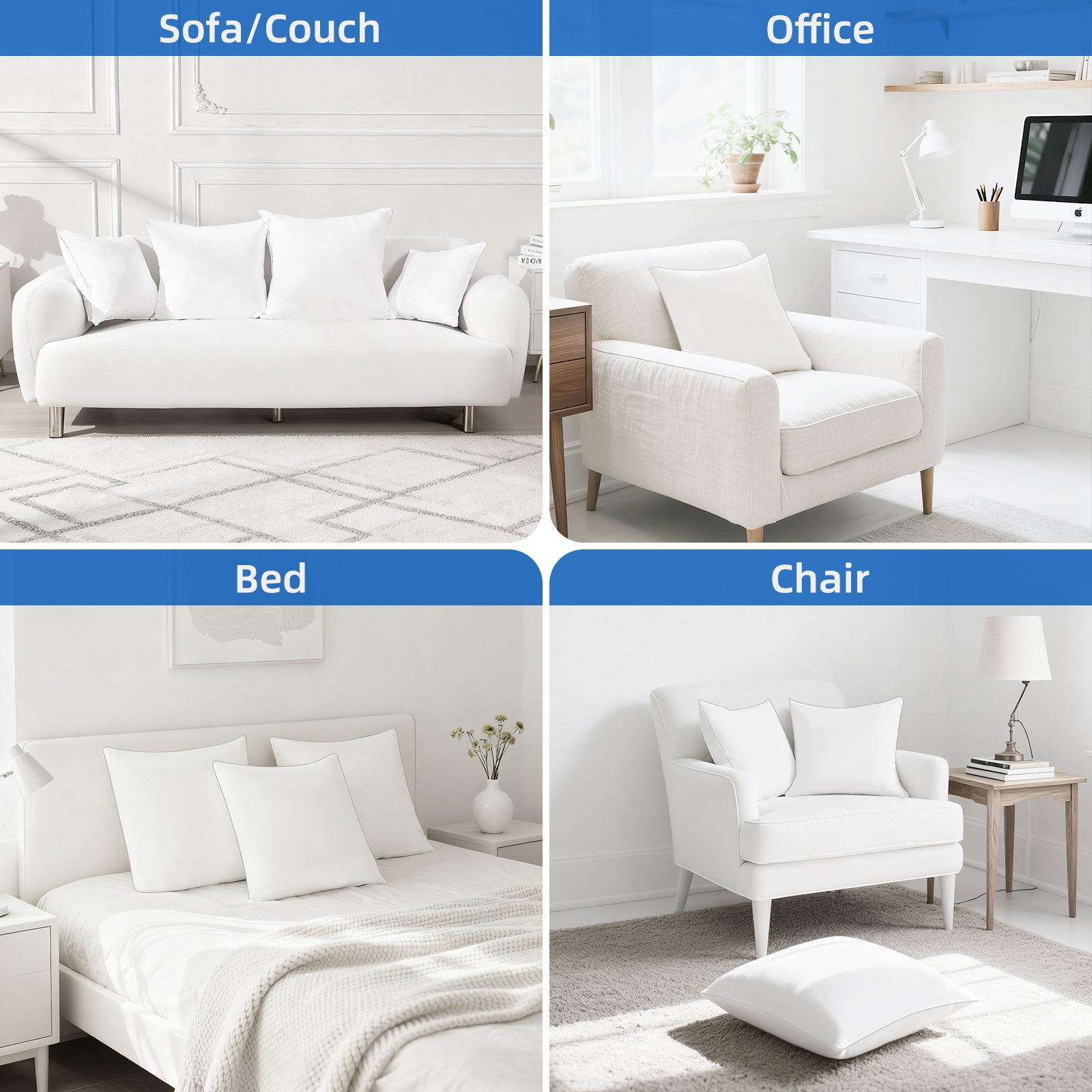 COOKEY Throw Pillow Inserts,Indoor White Square Decorative Pillows for Couch & Bed