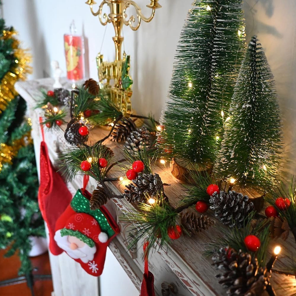 COOKEY Christmas Garland with Lights, 10 Ft Battery Operated Pine Cone Garland, Red Berries and Pine Needles, Lighted Christmas Decorations for Mantel Stairs Indoor Outdoor