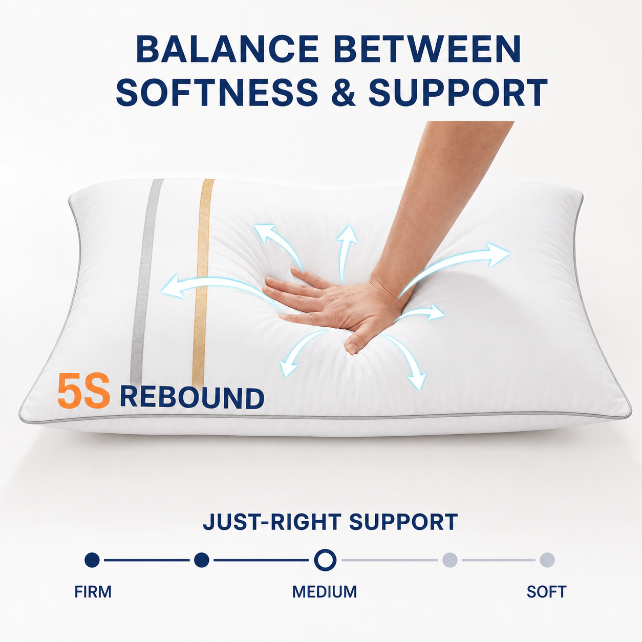 COOKEY Down Alternative Pillow for Bed with Satin Ribbon Design, Hotel Quality Gel Fiber Fill, Fluffy Supportive Bed Pillow for Side Back Stomach Sleepers, White