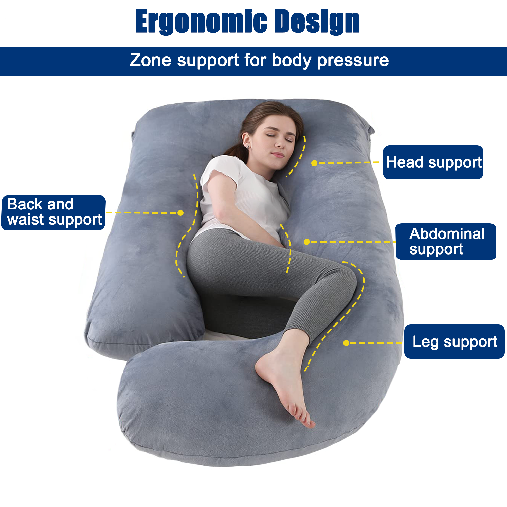 COOKEY Pregnancy Pillow with Removable Velvet Cover,U Shaped Full Body Maternity Pillows for Sleeping,72inch