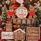COOKEY 14 PCS Gingerbread Christmas Tiered Tray Decor Set, Cute Tabletop Christmas Decorations for Home Shelf Mantel Coffee Bar Office Holiday Table Centerpiece
