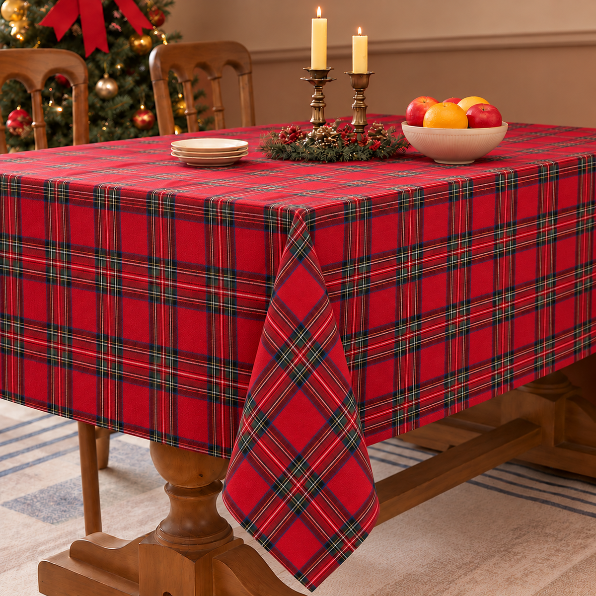 COOKEY Christmas Checkered Tablecloth Rectangle, Red, 55 x 71 Inch