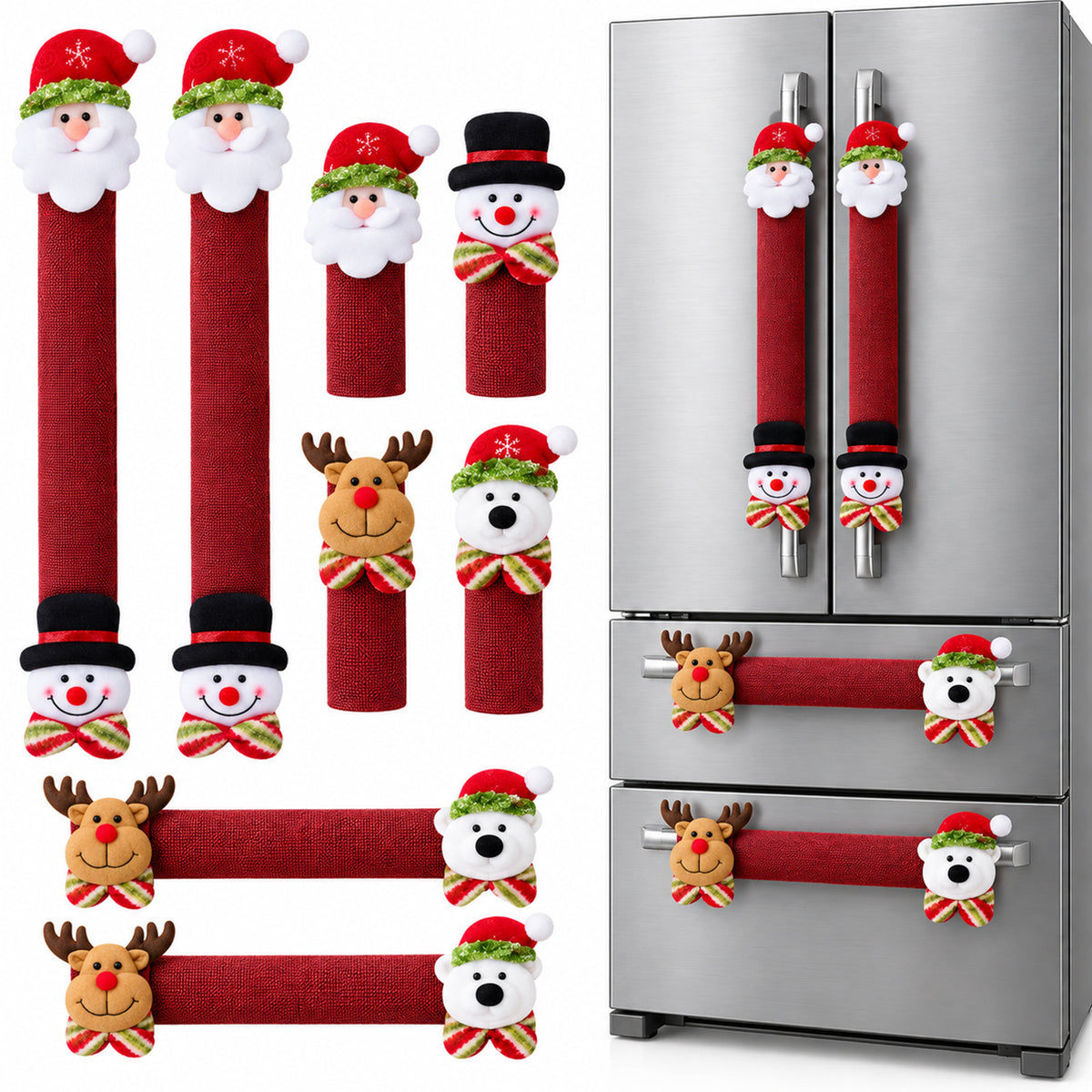 COOKEY Christmas Refrigerator Handle Covers Set of 8, 3D Snowman Fridge Handle Protector, Xmas Holiday Decor, Appliance Door Covers for Refrigerator Oven Dishwasher Microwave