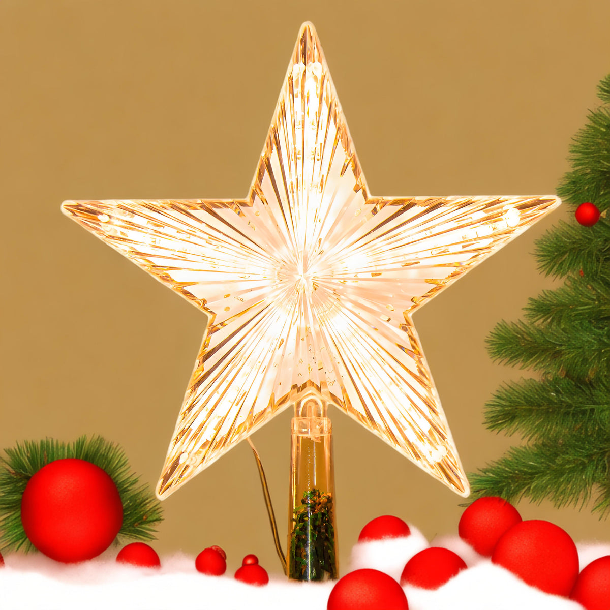 COOKEY Christmas Tree Topper Star Warm White Lights Christmas Tree Decorations for Christmas Holiday