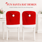 COOKEY 4pcs Christmas Chair Covers,Santa Hat Chair Back Cover Xmas Slipcover for Christmas Dinning Room Home Decoration Supply,Red