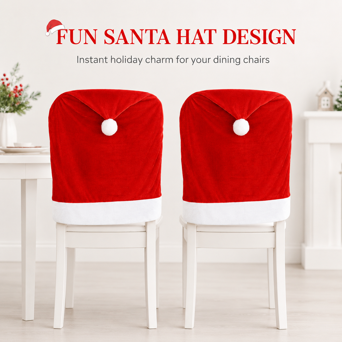 COOKEY 4pcs Christmas Chair Covers,Santa Hat Chair Back Cover Xmas Slipcover for Christmas Dinning Room Home Decoration Supply,Red