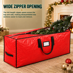 COOKEY Artificial Christmas Tree Storage Bag for Tree, PE Holiday Storage Organizer with Zipper and Carry Handles, Red Seasonal Storage Bag
