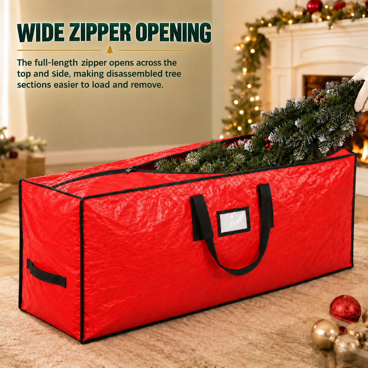 COOKEY Artificial Christmas Tree Storage Bag for Tree, PE Holiday Storage Organizer with Zipper and Carry Handles, Red Seasonal Storage Bag