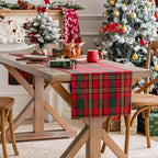 COOKEY Christmas Table Runner, Red and Green Tartan Plaid, 13 x 72 in