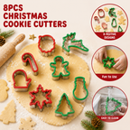 COOKEY 8PCS Christmas Cookie Cutters Sets, Food Grade Stainless Steel Christmas Cookie Cutter Tools with Protective Red Top PVC,Holiday Cookie Cutters Shape Moulds Set for Baking