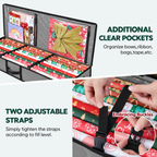 COOKEY Large Christmas Wrapping Paper Storage Bag, 40" Durable PE Gift Wrap Storage Bag with Flexible Partitions and Pockets for Ribbon, Accessories