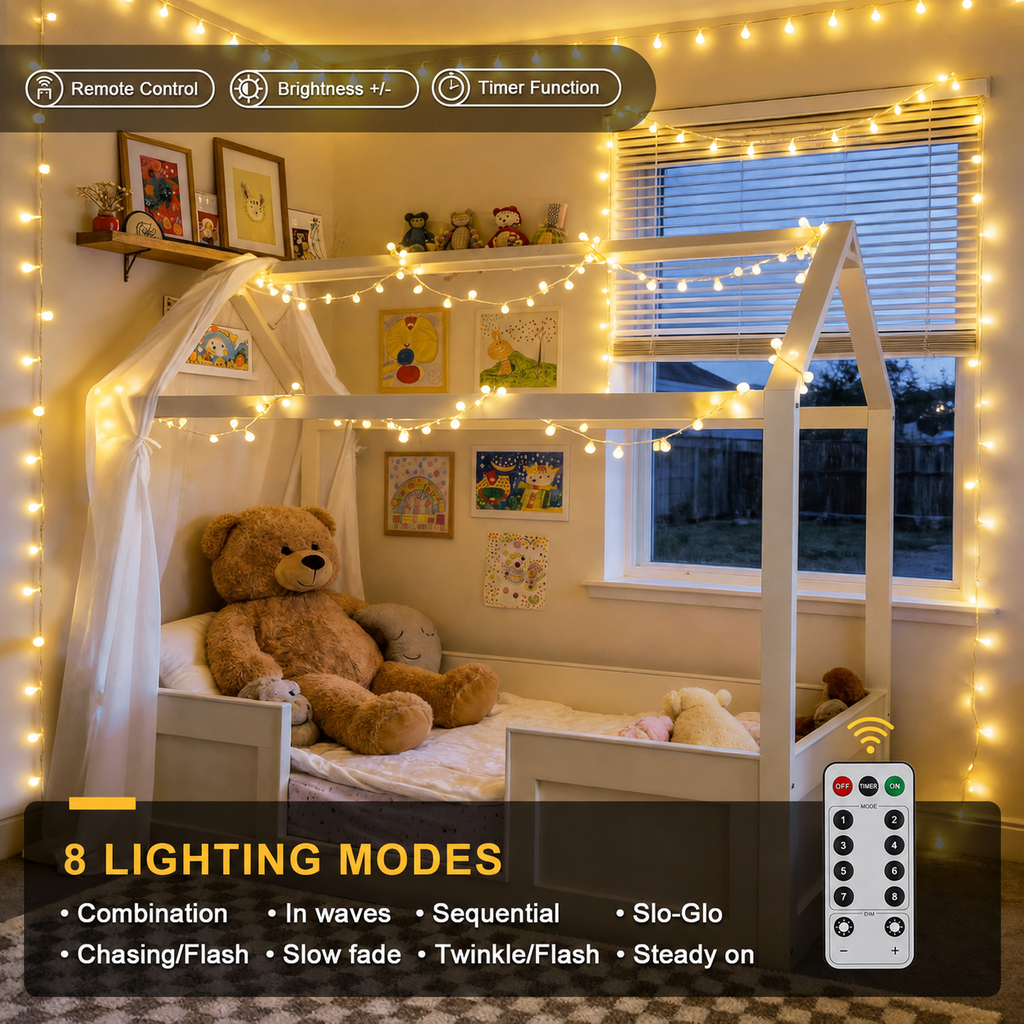 COOKEY 100 LED Globe String Lights Indoor, 33 ft, Warm White, Plug-In with Remote