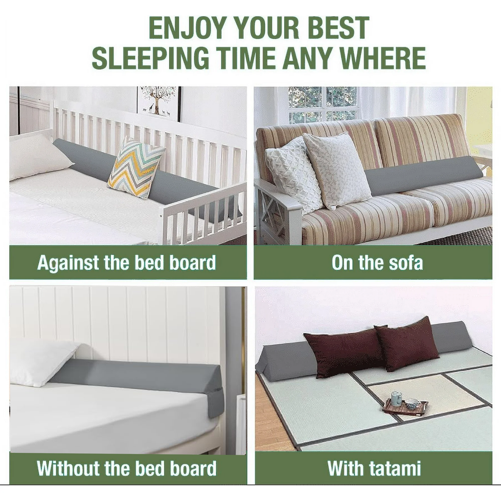 COOKEY Bed Wedge Pillow for Headboard, Mattress Gap Filler, Memory Foam Support for Sleep Apnea, Back Pain Relief & Sleeping Comfort, Gray