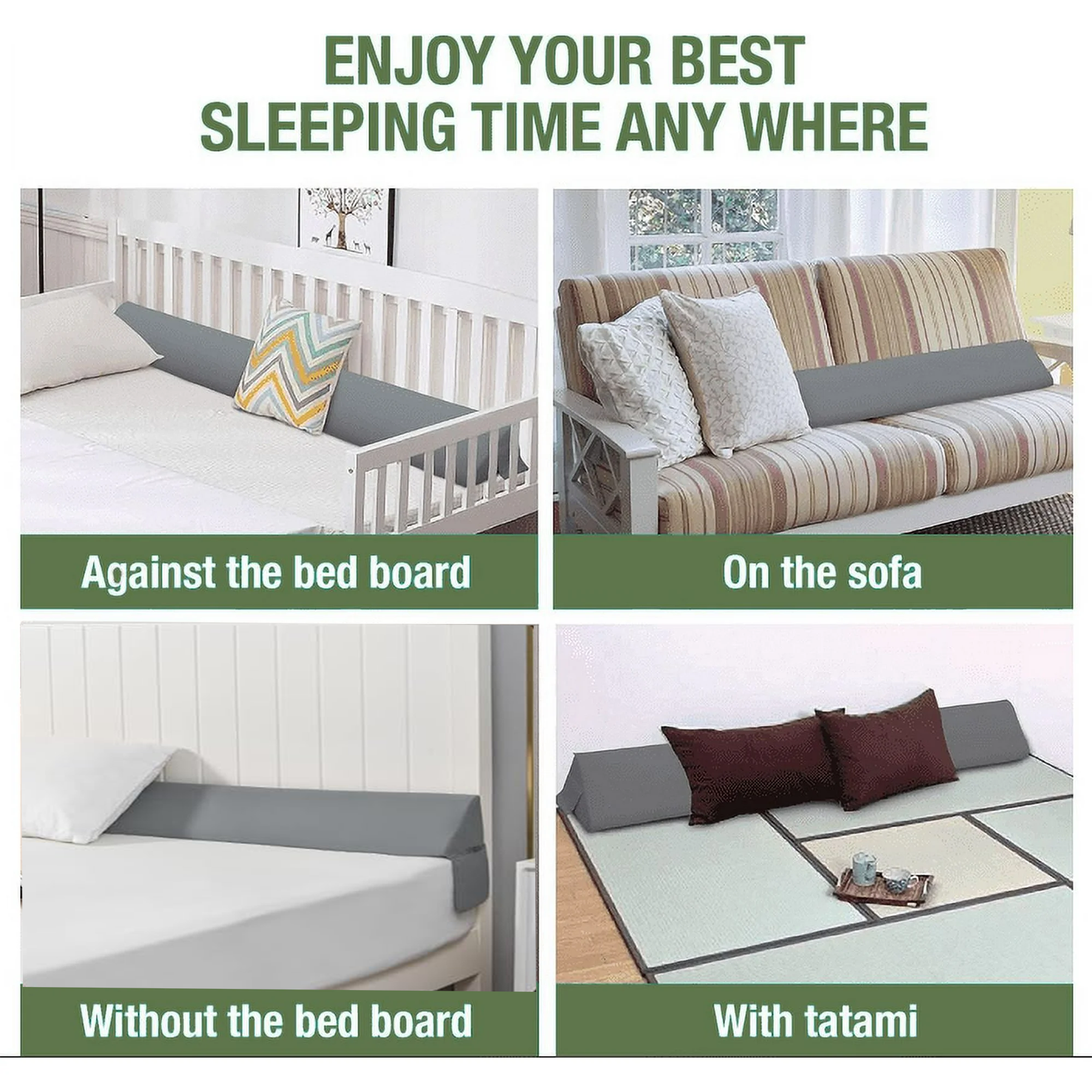 COOKEY Bed Wedge Pillow for Headboard, Mattress Gap Filler, Memory Foam Support for Sleep Apnea, Back Pain Relief & Sleeping Comfort, Gray