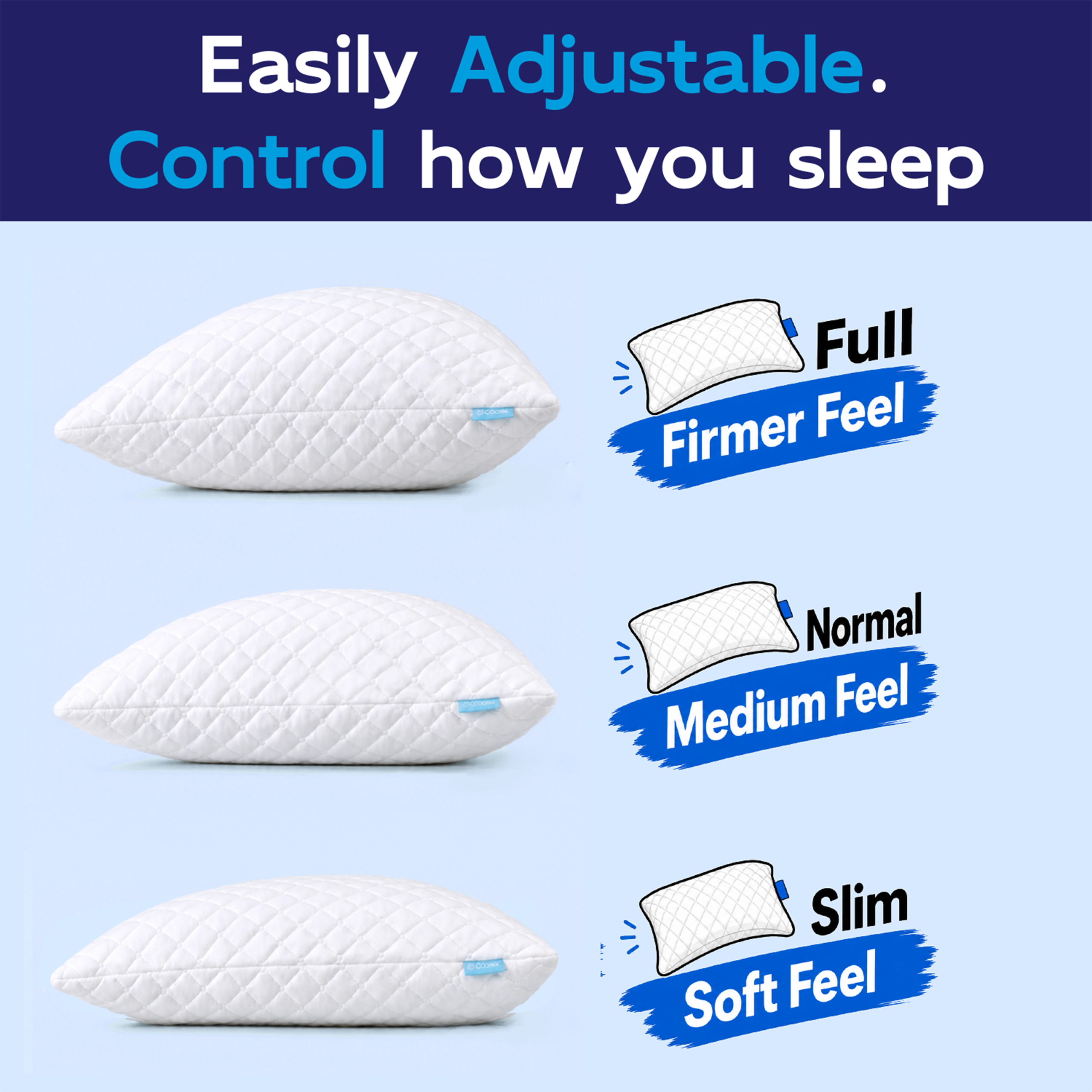 COOKEY Cooling Curved Side Sleeper Pillows Set of 2, with Adjustable Shredded Memory Foam Fill for Neck and Shoulder Support