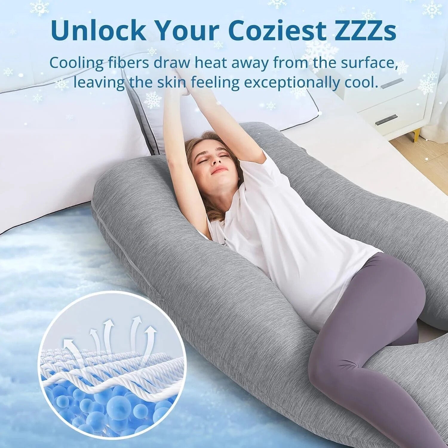 COOKEY Cooling Pregnancy Pillow,U Shaped Full Body Maternity Pillows for Belly and Back Support,Super Breathable for Hot Sleeper