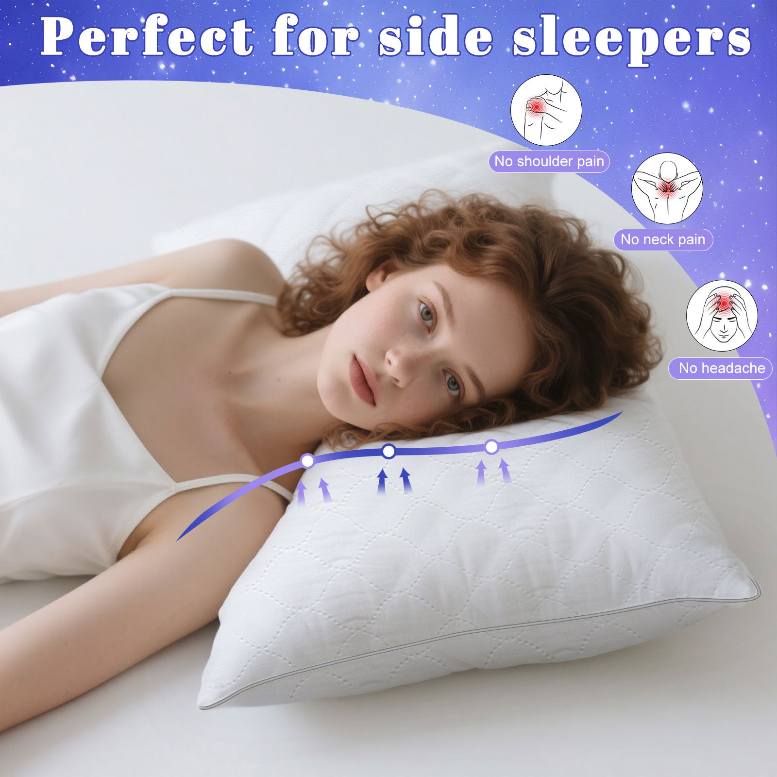 COOKEY Ergonomic Side Sleeper Pillow Set of 2, Down Alternative Bed Pillows for Neck Pain Relief,  - Comfortable Pillows for Side Sleepers