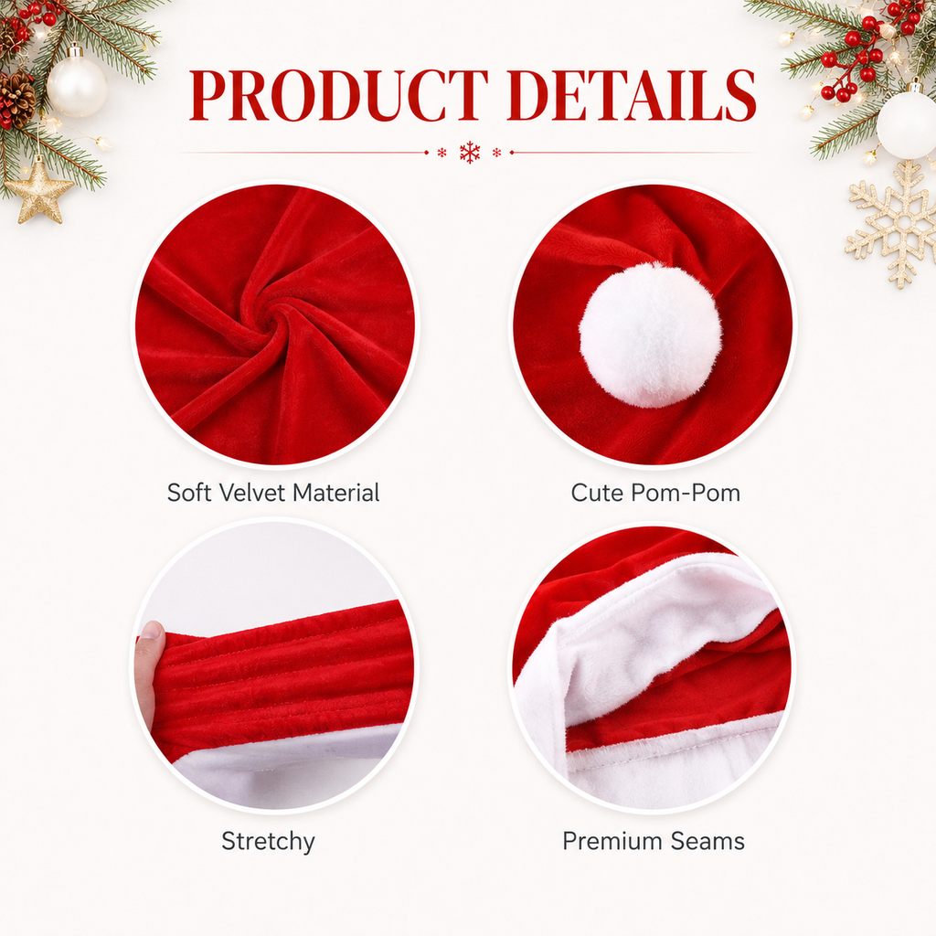 COOKEY 4pcs Christmas Chair Covers,Santa Hat Chair Back Cover Xmas Slipcover for Christmas Dinning Room Home Decoration Supply,Red