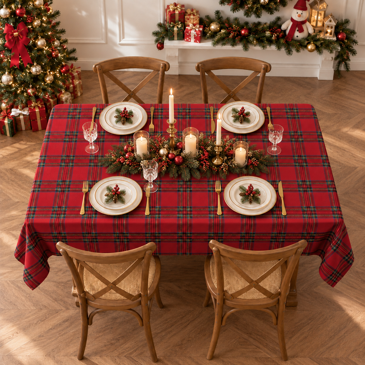 COOKEY Christmas Checkered Tablecloth Rectangle, Red, 55 x 71 Inch