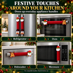 COOKEY Christmas Refrigerator Handle Covers Set of 8, Santa Snowman Reindeer Polar Bear Fridge Handle Covers, Christmas Kitchen Decor for Refrigerator Oven Microwave Dishwasher, Red