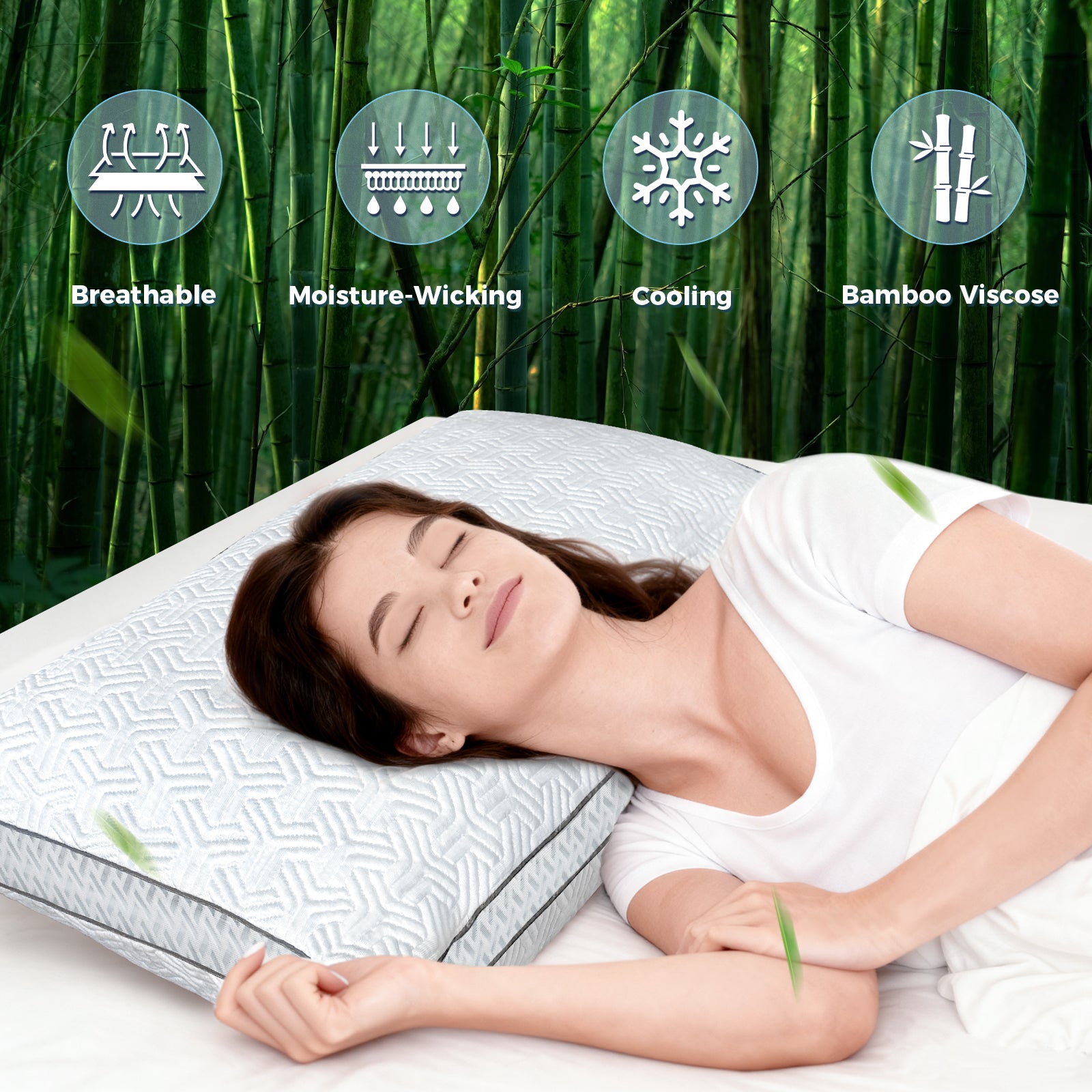 COOKEY Cooling Pillows King/Queen/Standard Size Set of 2,Adjustable Shredded Memory Foam Pillows with Bamboo Viscose Cover for Side Back Stomach Sleepers,20''x36''