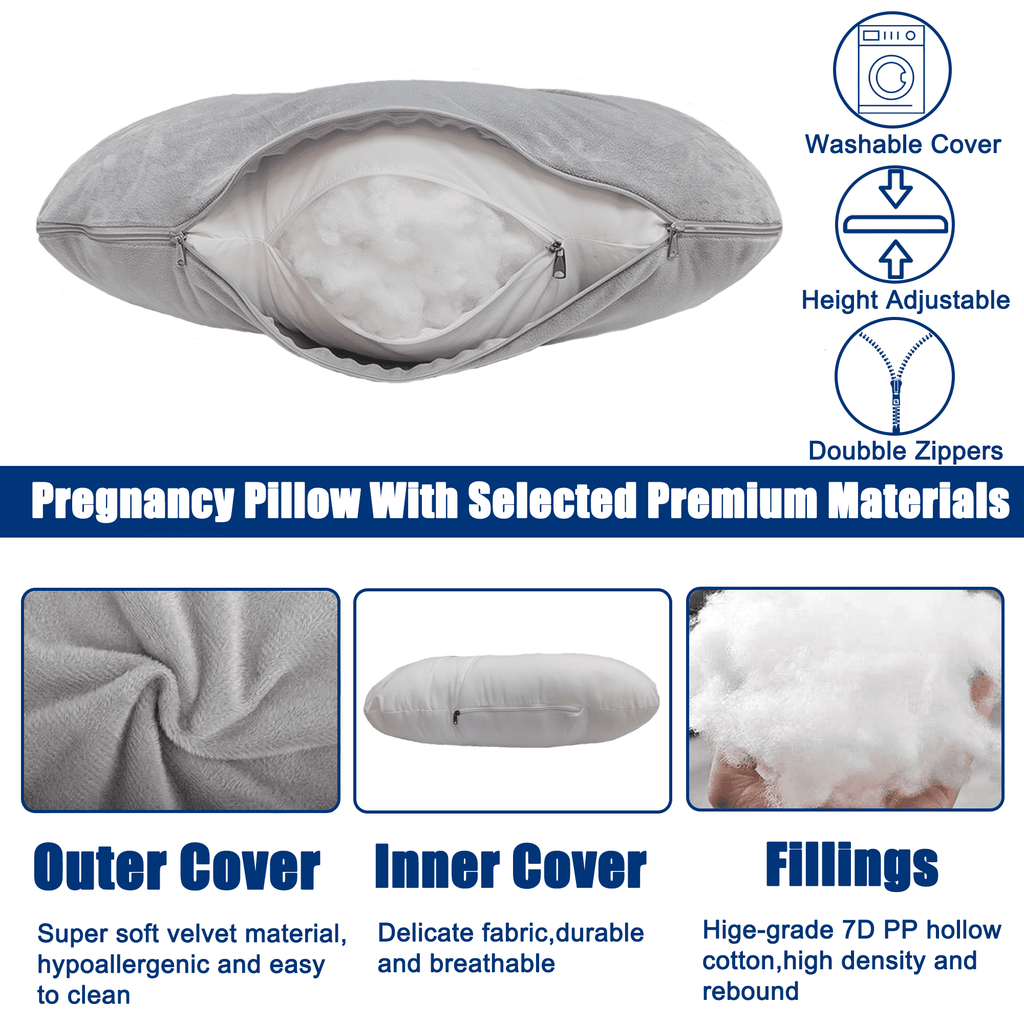 COOKEY Pregnancy Pillow with Removable Velvet Cover,U Shaped Full Body Maternity Pillows for Sleeping,72inch