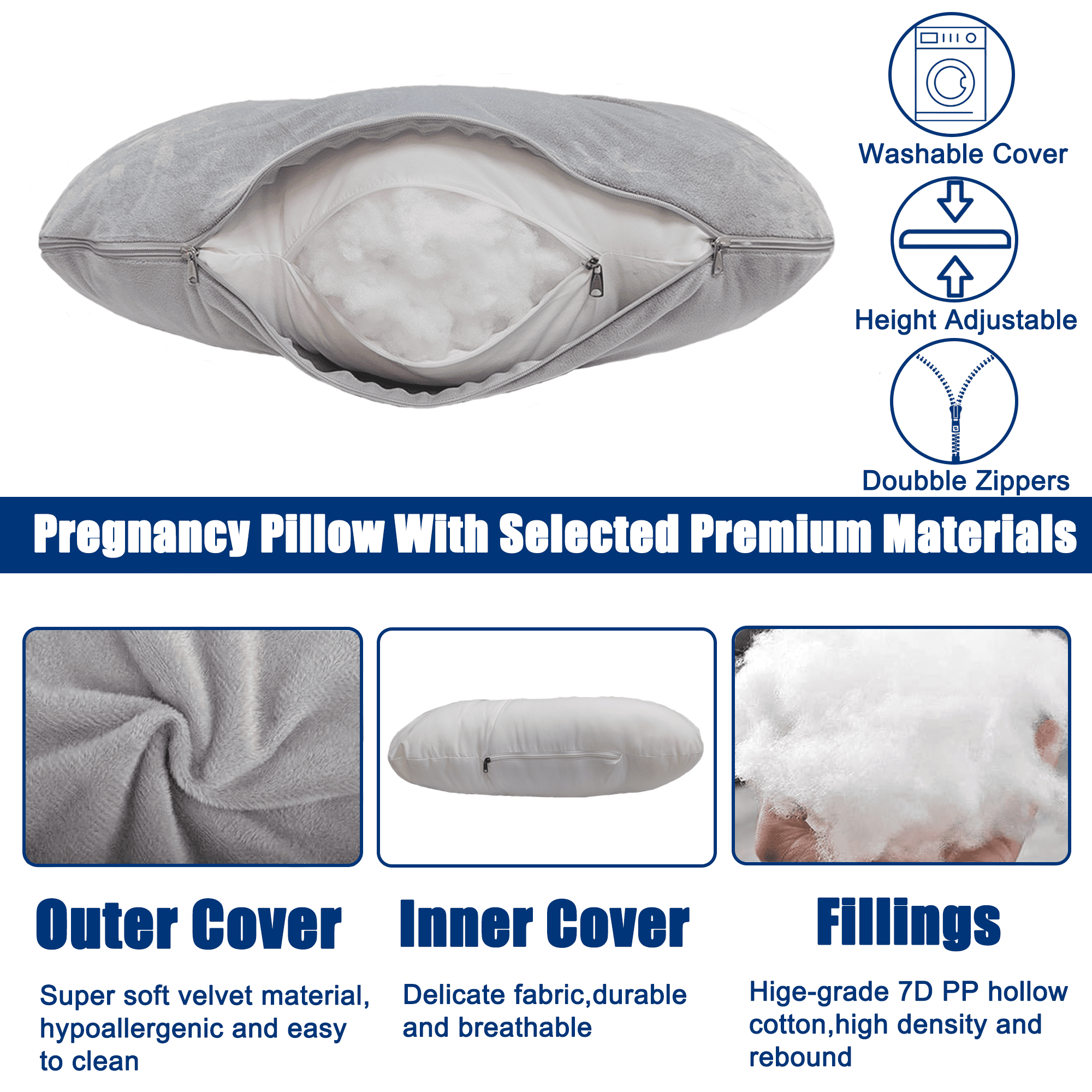 COOKEY Pregnancy Pillow with Removable Velvet Cover,U Shaped Full Body Maternity Pillows for Sleeping,72inch