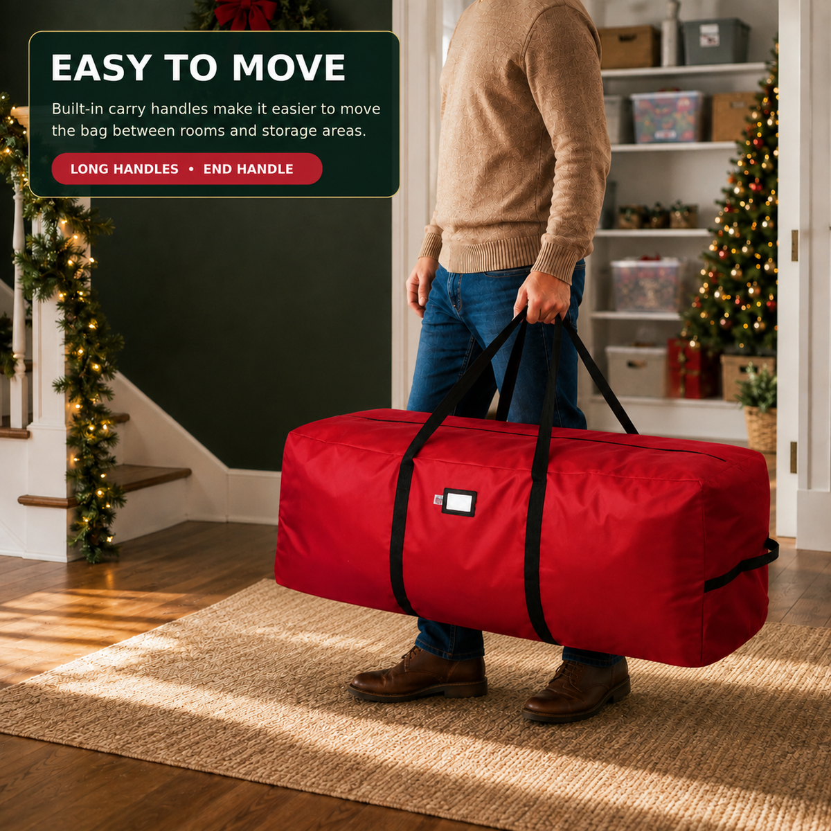 COOKEY Christmas Tree Storage Bag  Artificial Tree, Oxford Fabric Holiday Tree Storage Organizer with Dual Zipper and Reinforced Carry Handles, Christmas Decoration Storage Bag
