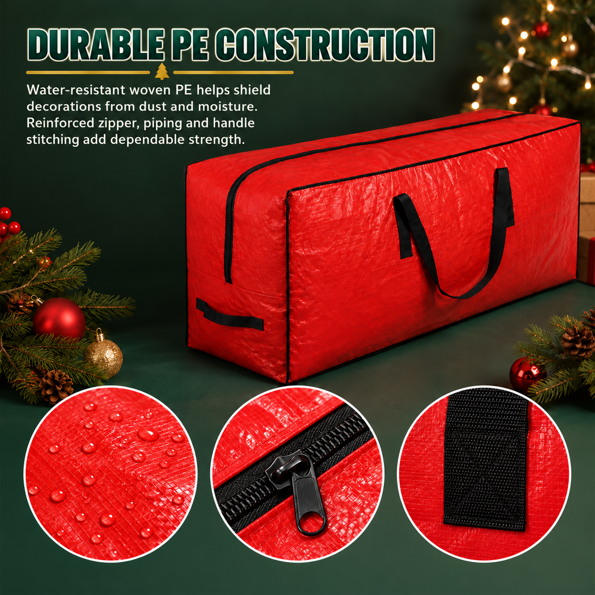 COOKEY Artificial Christmas Tree Storage Bag for Tree, PE Holiday Storage Organizer with Zipper and Carry Handles, Red Seasonal Storage Bag