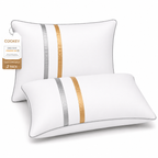 COOKEY Down Alternative Pillow for Bed with Satin Ribbon Design, Hotel Quality Gel Fiber Fill, Fluffy Supportive Bed Pillow for Side Back Stomach Sleepers, White