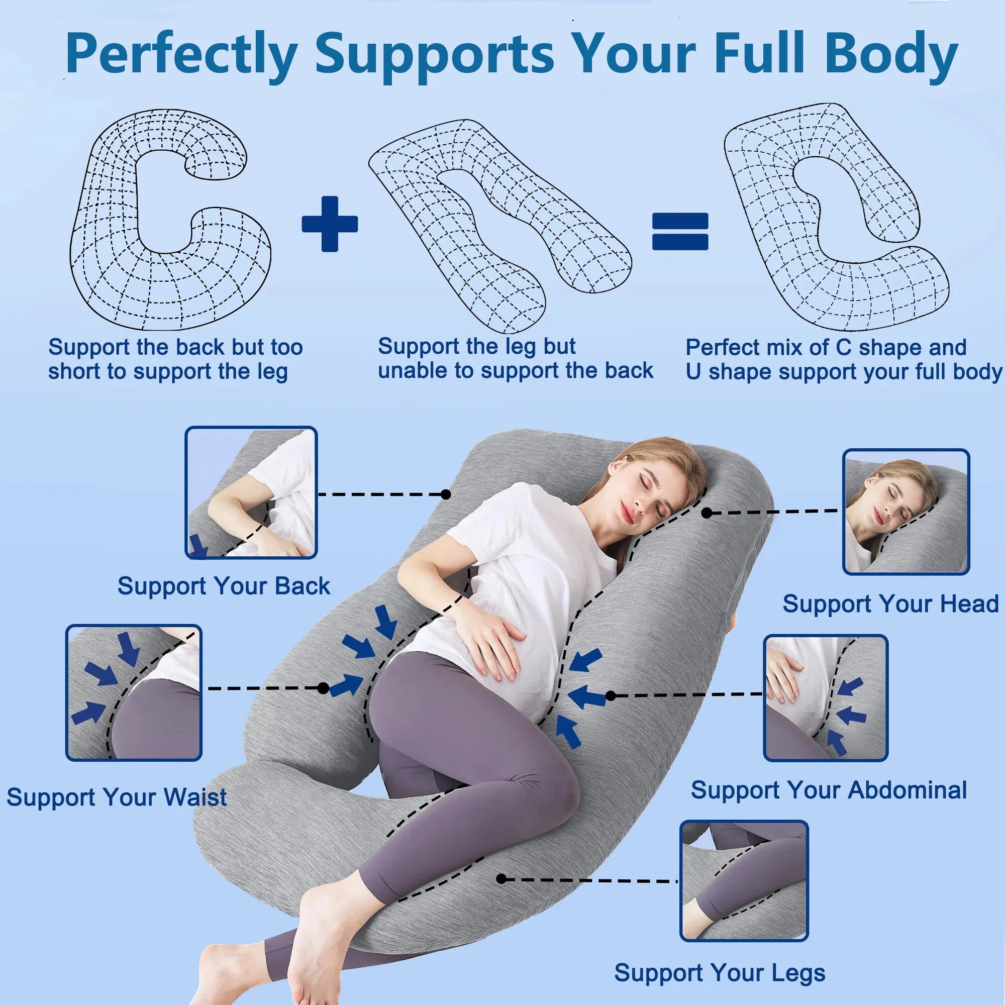 COOKEY Cooling Pregnancy Pillow,U Shaped Full Body Maternity Pillows for Belly and Back Support,Super Breathable for Hot Sleeper
