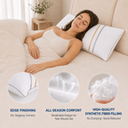 COOKEY Down Alternative Pillow for Bed with Satin Ribbon Design, Hotel Quality Gel Fiber Fill, Fluffy Supportive Bed Pillow for Side Back Stomach Sleepers, White