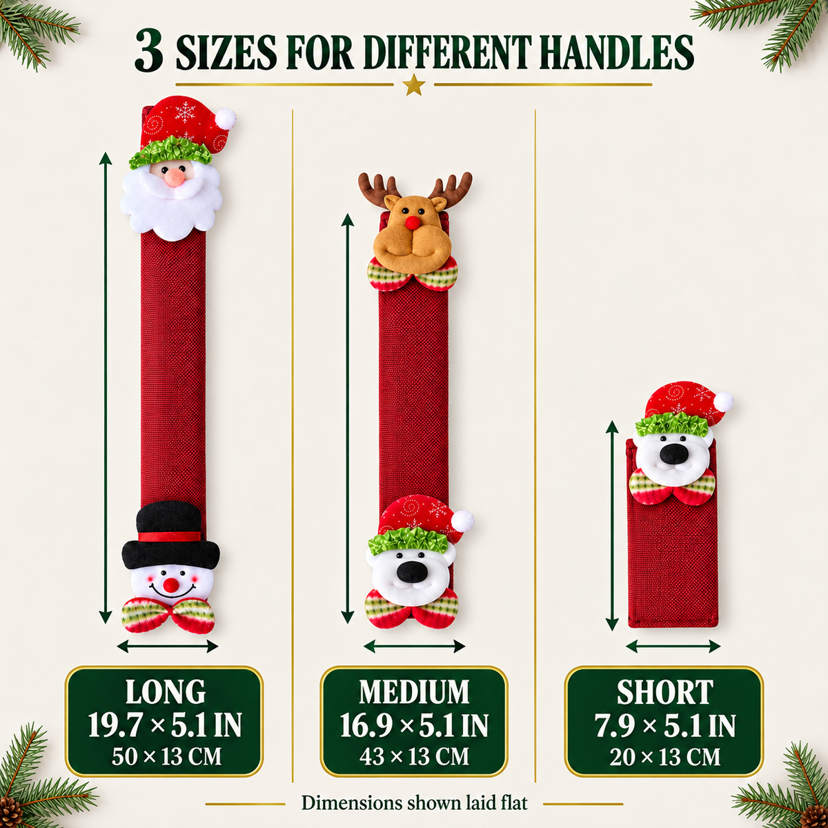 COOKEY Christmas Refrigerator Handle Covers Set of 8, Santa Snowman Reindeer Polar Bear Fridge Handle Covers, Christmas Kitchen Decor for Refrigerator Oven Microwave Dishwasher, Red