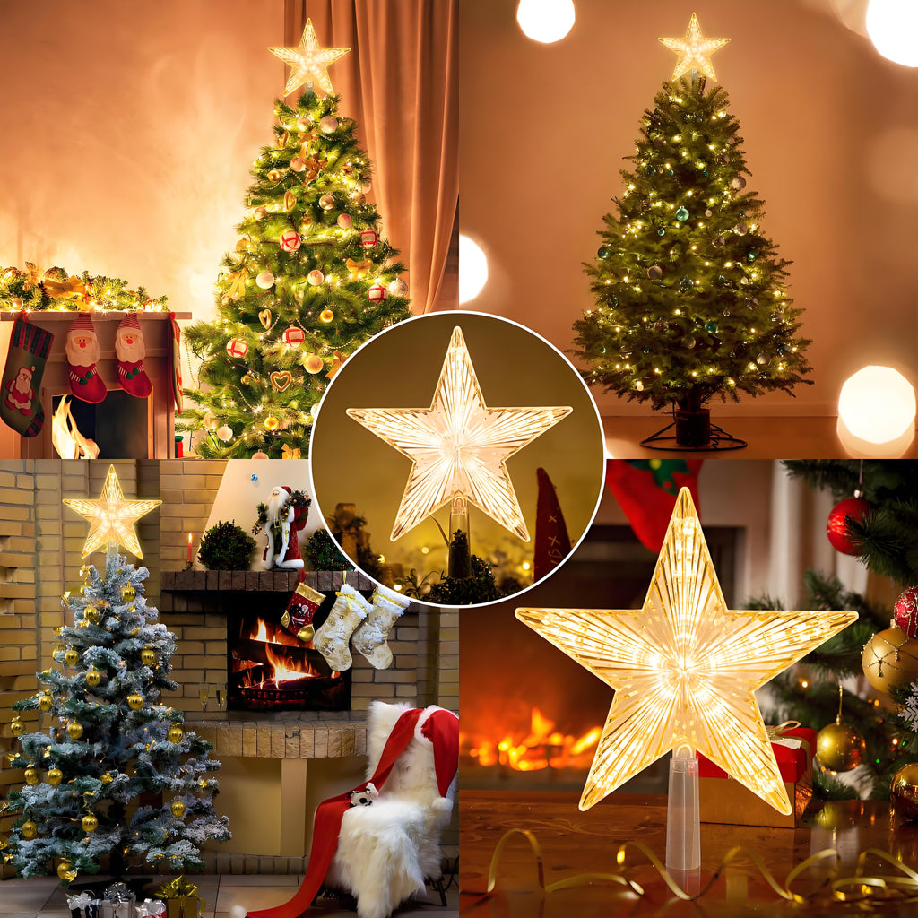 COOKEY Christmas Tree Topper Star Warm White Lights Christmas Tree Decorations for Christmas Holiday