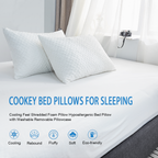COOKEY Cooling Pillows Size Set of 2, Shredded Memory Foam Pillows Cool for Hot Sleepers, Adjustable Firm Soft Support Bed Pillows