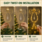 COOKEY Christmas Tree Topper, 10 Inch Pre-Lit Angel Tree Topper, Golden Classic Retro Angel Tree Topper for Christmas Tree Decoration Indoors, Battery-Operated