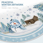 COOKEY Snowman Christmas Tree Skirt 48 Inch, White Winter Snowflake Tree Skirt, Cabin and Pine Forest Print, Merry Christmas Holiday Party Decorations Indoor Outdoor